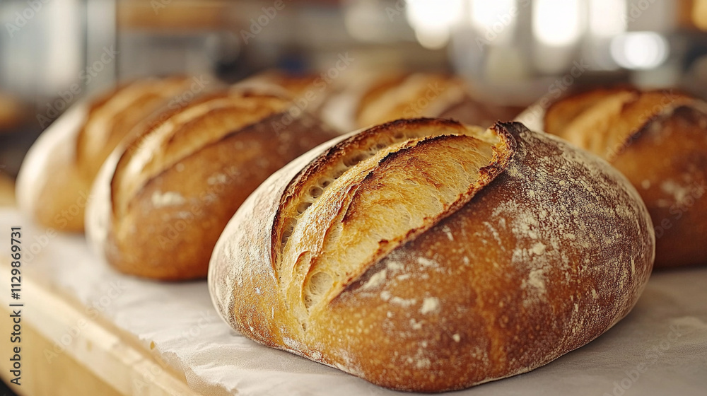 freshly baked loaves of bread with a golden-brown crust and soft interior. Symbolizes nourishment, warmth, comfort, tradition, and home-cooked meals, evoking feelings of satisfaction and peace freshly baked loaves of bread with a golden-brown crust and soft interior. Symbolizes nourishment, warmth, comfort, tradition, and home-cooked meals, evoking feelings of satisfaction and peace