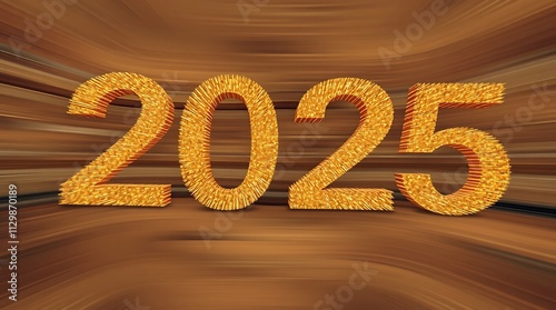 Golden glittery  2025  numbers surrounded by festive bokeh lights, creating a celebratory and vibrant New Year atmosphere photo