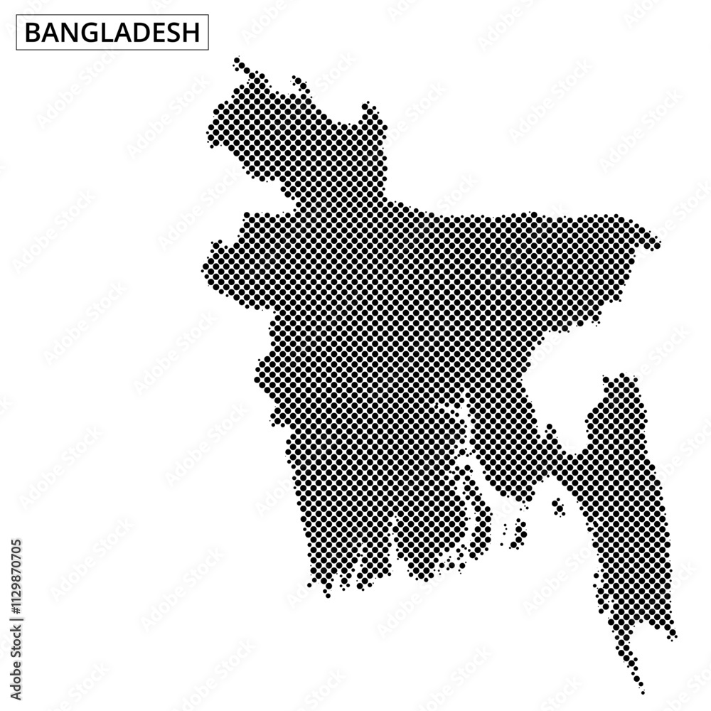 Map of Bangladesh showcasing distinct dotted design in black and white Map of Bangladesh showcasing distinct dotted design in black and white