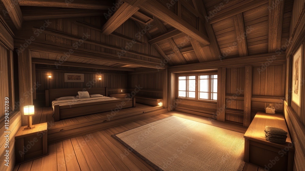 Rustic Wooden Bedroom With Warm Lighting And Simple Decor Rustic Wooden Bedroom With Warm Lighting And Simple Decor