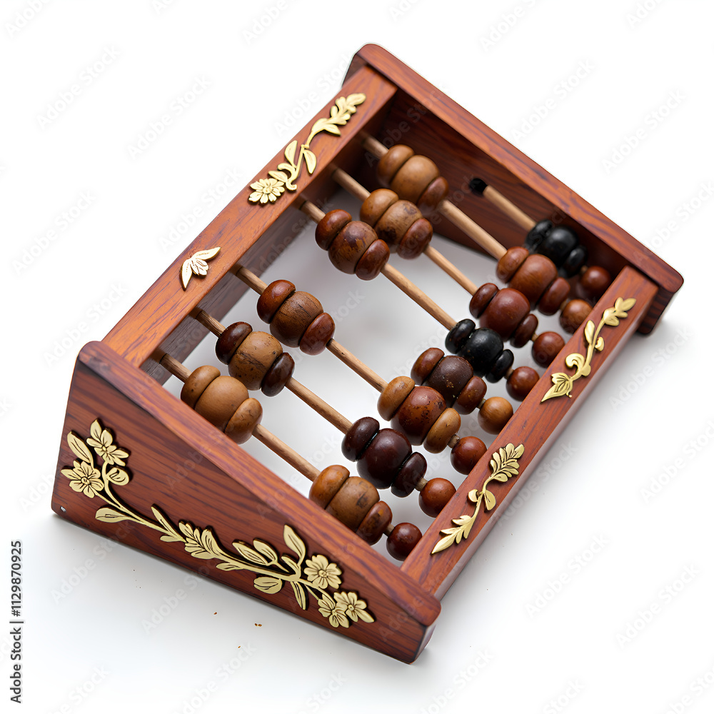 Elegant wooden abacus with floral designs   a timeless tool for counting and learning, photography of still life concept.