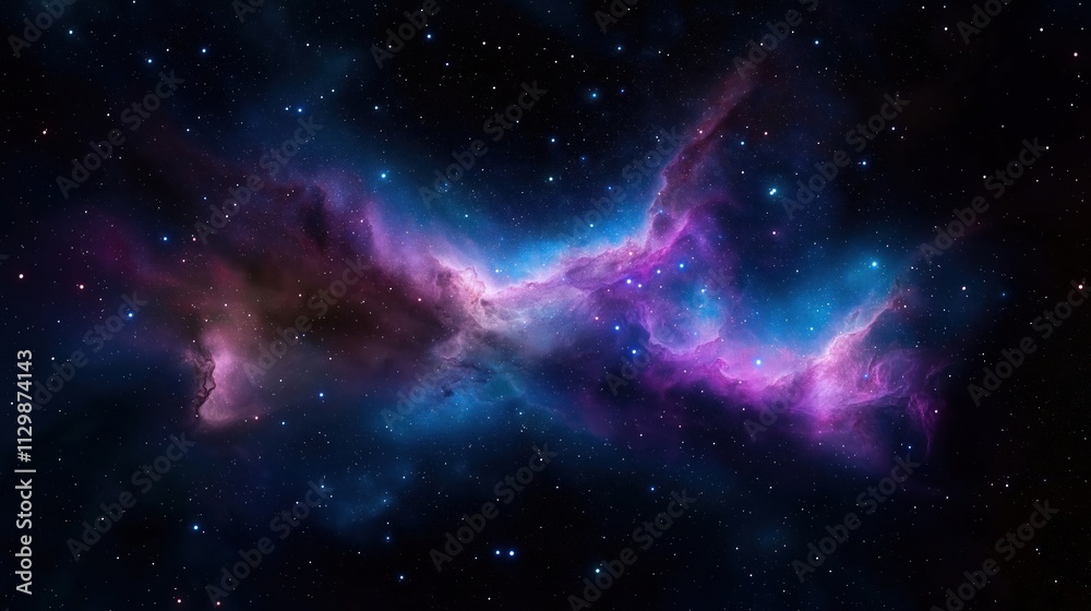 Obraz premium Vast expanse of space. Nebulae swirls with vibrant colors. Twinkling stars fill cosmos. Dreamy cosmic scene. Stunning galaxy view. Epic adventure fantasy realm. Imaginary universe. Space travel. Deep