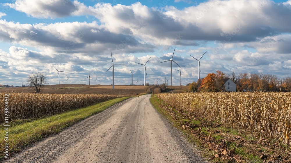 Serene Countryside Drive with Wind Turbines Serene Countryside Drive with Wind Turbines