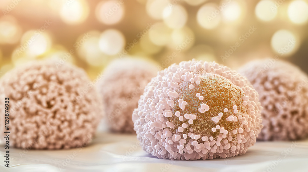 Close-up of decaying single cell with visible disintegration, contrasting with surrounding healthy cells, highlighting cellular biology concepts of life and death.
