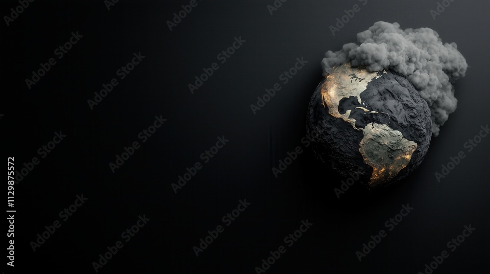 Burning Earth surrounded by thick smoke emphasizing environmental concerns, space for copy text Burning Earth surrounded by thick smoke emphasizing environmental concerns, space for copy text