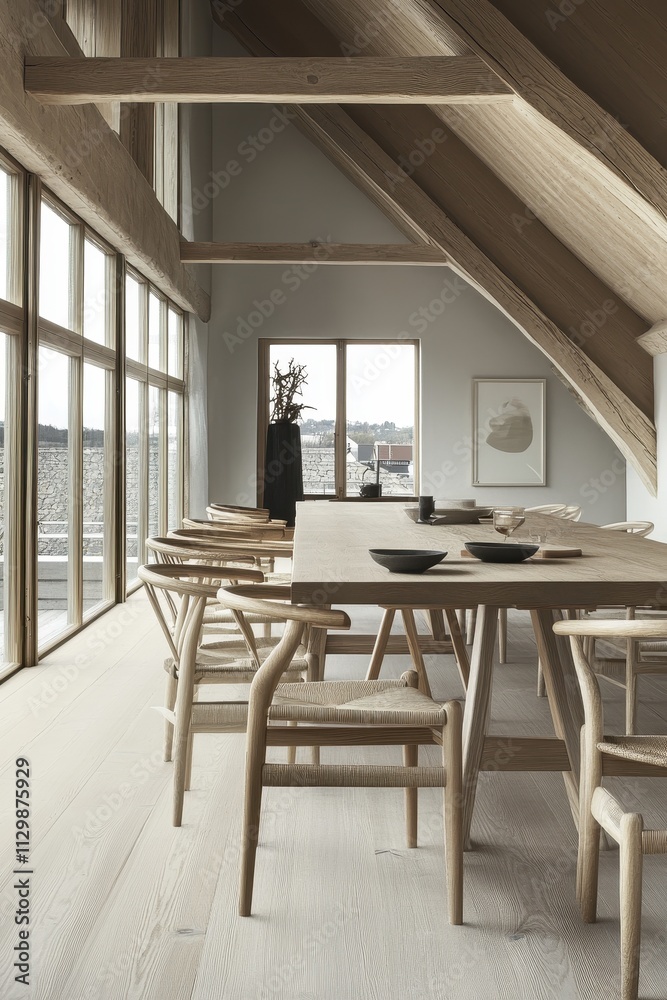 Rustic Farmhouse Dining Room With Wooden Table And Chairs Rustic Farmhouse Dining Room With Wooden Table And Chairs