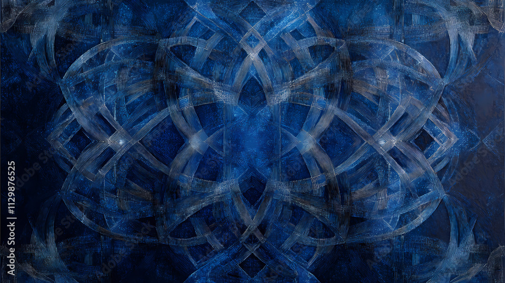 Obraz premium Dark sapphire gradient geometric grid with interconnected shapes and intricate precision in deep blue. Sapphire. Illustration