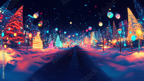 Wallpaper Mural Colorful Christmas lights illuminate a winter wonderland in a joyful evening setting Torontodigital.ca