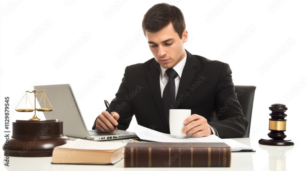 Focused Lawyer at Work: Legal Professional Reviewing Documents Focused Lawyer at Work: Legal Professional Reviewing Documents
