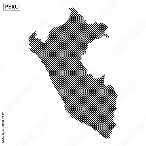 Stylized dot map of Peru highlighting geographical features