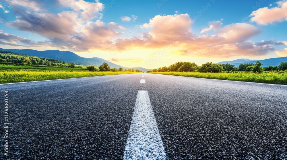 49.Asphalt highway road and mountain with sky clouds landscape at sunset: 49.Asphalt highway road and mountain with sky clouds landscape at sunset: