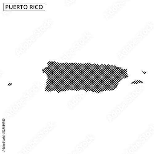 Graphic representation of Puerto Rico with dotted map design and artistic flair