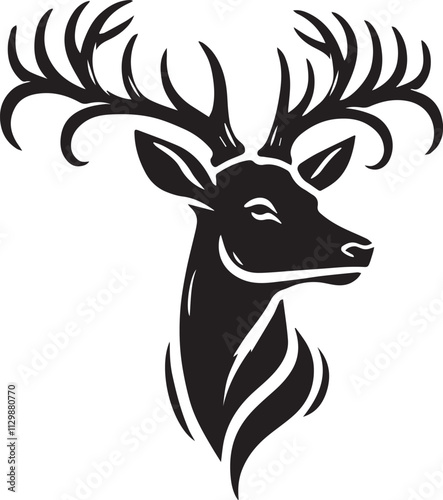 A elegant deer head silhouette with antlers vector black photo