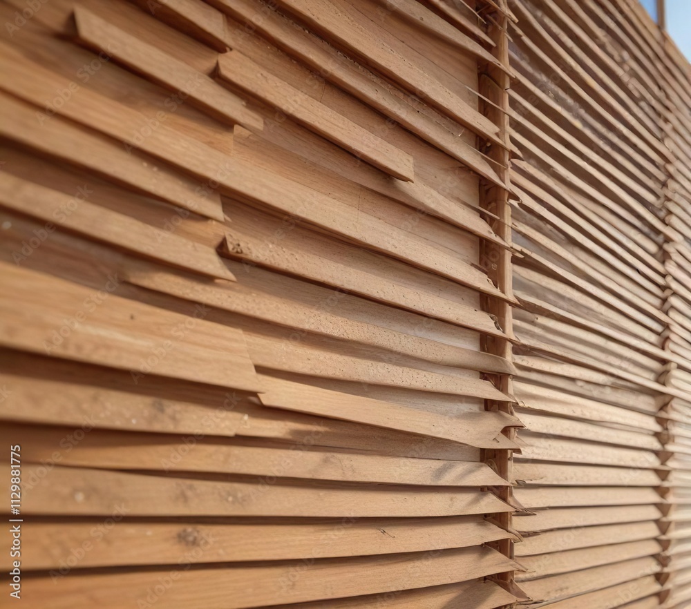 Detail of wooden blinds with dust particles floating in sunlight, indoor air quality, hygiene, health, sanitation Detail of wooden blinds with dust particles floating in sunlight, indoor air quality, hygiene, health, sanitation