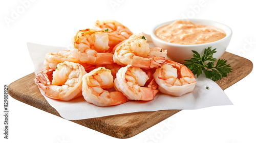 cooked fresh pink shrimps with dressing ,isolated on transparent background,png