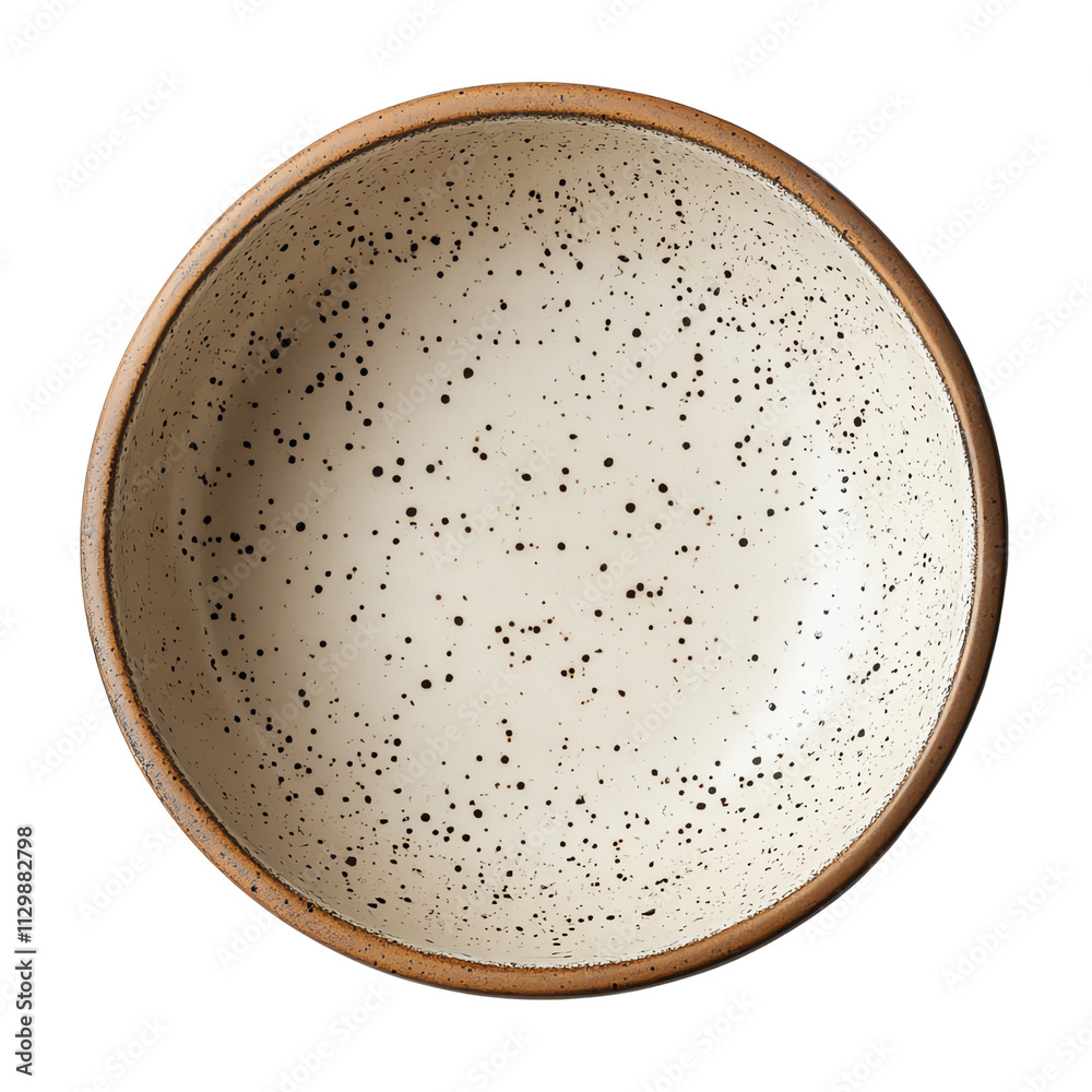 A round ceramic bowl featuring a speckled surface with a light cream color and a contrasting brown rim.,transparent background A round ceramic bowl featuring a speckled surface with a light cream color and a contrasting brown rim.,transparent background