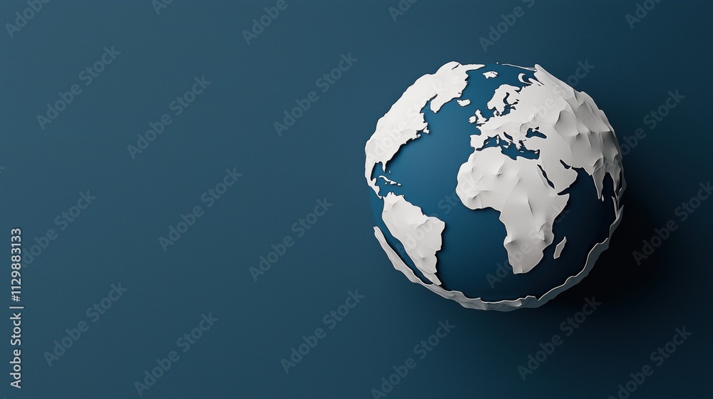 Naklejka premium Minimalist 3D rendering of a white and blue globe on a teal background, space for copy text