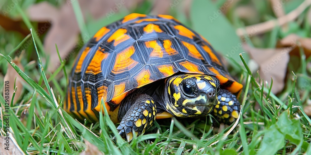 Obraz premium Vibrant Tortoise in Grass High Resolution Reptile Photo