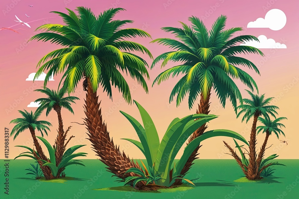 Fototapeta premium Tropical Paradise Dynamic Palm Branch Ecosystem Three Dimensional Illustration