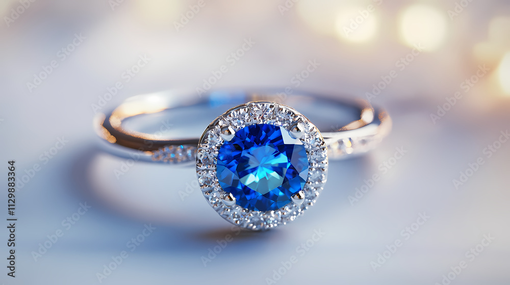 A blue sapphire is displayed on a white surface high res neelam stone, beautiful ring. Sapphire. Illustration A blue sapphire is displayed on a white surface high res neelam stone, beautiful ring. Sapphire. Illustration