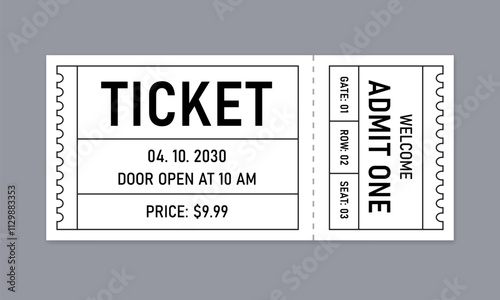 Event Ticket with Date and Price. Modern Admit One Event Ticket