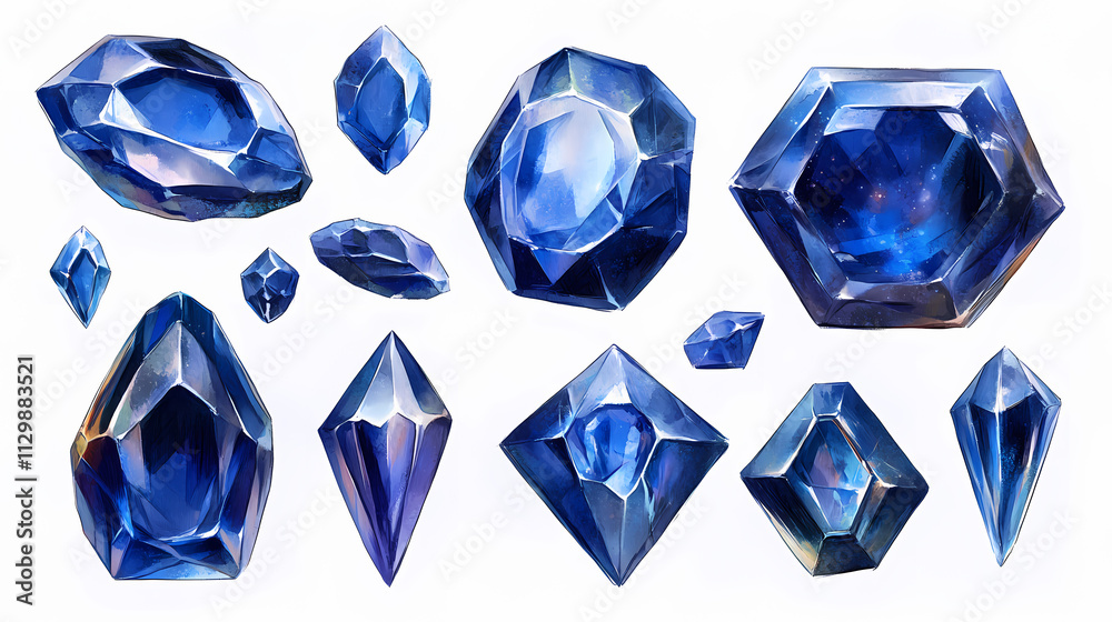A collection of shiny blue sapphire gemstones. Sapphire. Illustration A collection of shiny blue sapphire gemstones. Sapphire. Illustration