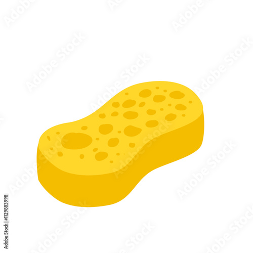 Yellow cleaning sponge with soap bubbles for washing and bathing