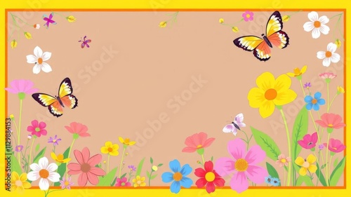 Floral frame with butterflies and flowers perfect for design projects, summer, card, floral