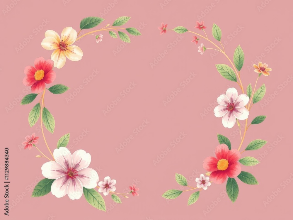 Floral frame with delicate petals and leaves surrounding blank space for text, floral, illustration, nature Floral frame with delicate petals and leaves surrounding blank space for text, floral, illustration, nature