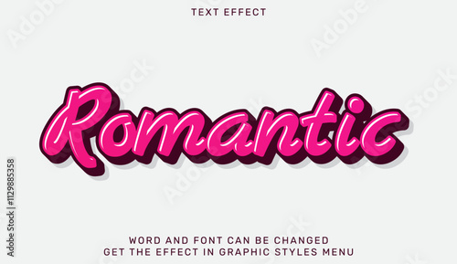 3d romantic text effect template. Text emblem for advertising, branding, business logo
