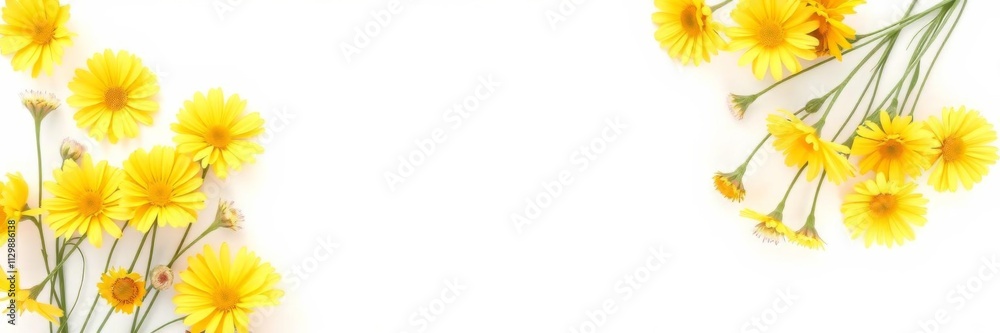 Frame of yellow and white flowers on a bright yellow background, with space for text in the middle, creating a vibrant spring theme, flowers, yellow, theme Frame of yellow and white flowers on a bright yellow background, with space for text in the middle, creating a vibrant spring theme, flowers, yellow, theme