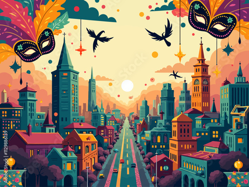  mardi gras new orleans themes, geometric, flat colors, depicting
