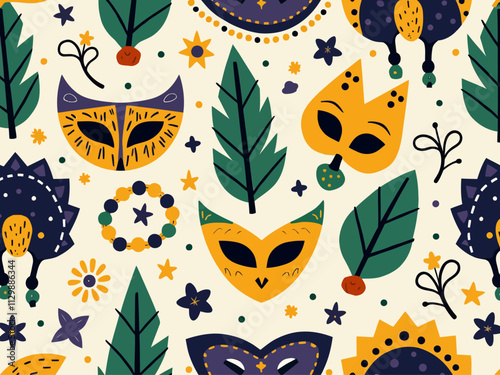  mardi gras new orleans themes, geometric, flat colors, depicting