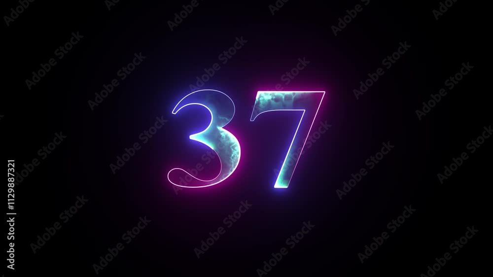 Abstract glowing neon number 37 animation. Blue and purple neon futuristic effect. Trendy glow lighting Abstract glowing neon number 37 animation. Blue and purple neon futuristic effect. Trendy glow lighting