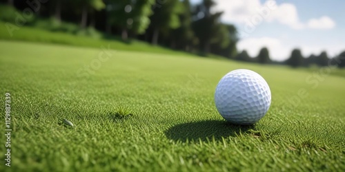 Golf ball perched on the edge of a lush green fairway, golf club, golf courses photo