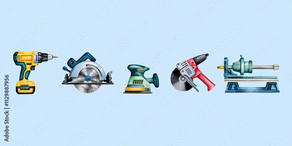 Fototapeta premium Power Tools Collection Drill Saw Sander Grinder Lathe
