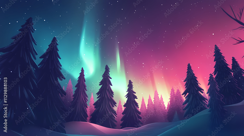 A stunning aurora borealis dancing in the night sky above a peaceful forest, aurora, borealis, northern lights, night sky, forest. Aurorae. Illustration A stunning aurora borealis dancing in the night sky above a peaceful forest, aurora, borealis, northern lights, night sky, forest. Aurorae. Illustration