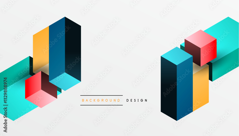 Sleek abstract design featuring isometric 3D blocks in a clean, modern composition. Perfect for tech-inspired themes, with vibrant colors and geometric precision Sleek abstract design featuring isometric 3D blocks in a clean, modern composition. Perfect for tech-inspired themes, with vibrant colors and geometric precision
