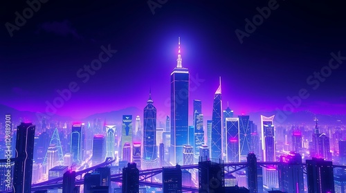 Futuristic cityscape with digital connectivity and network reciprocity. photo