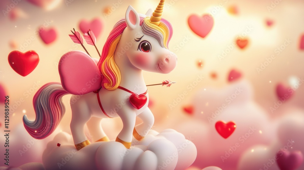 Adorable Cupid Unicorn on Clouds: A Valentine's Day Fantasy Adorable Cupid Unicorn on Clouds: A Valentine's Day Fantasy