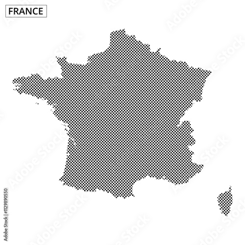 Black dot map of France showcasing geographical outline and features