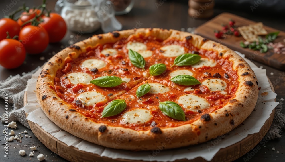 Delicious Homemade Margherita Pizza with Basil Delicious Homemade Margherita Pizza with Basil