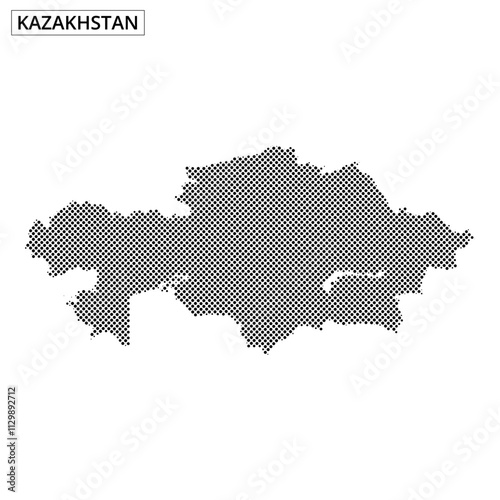 Map outline of Kazakhstan illustrated in dotted design on white background