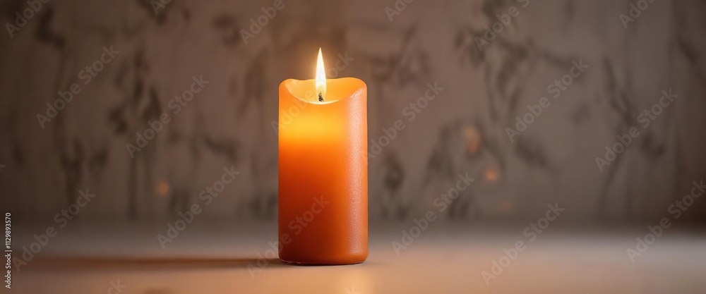 A large pillar candle with a high orange flame, intensity, fiery spirit A large pillar candle with a high orange flame, intensity, fiery spirit