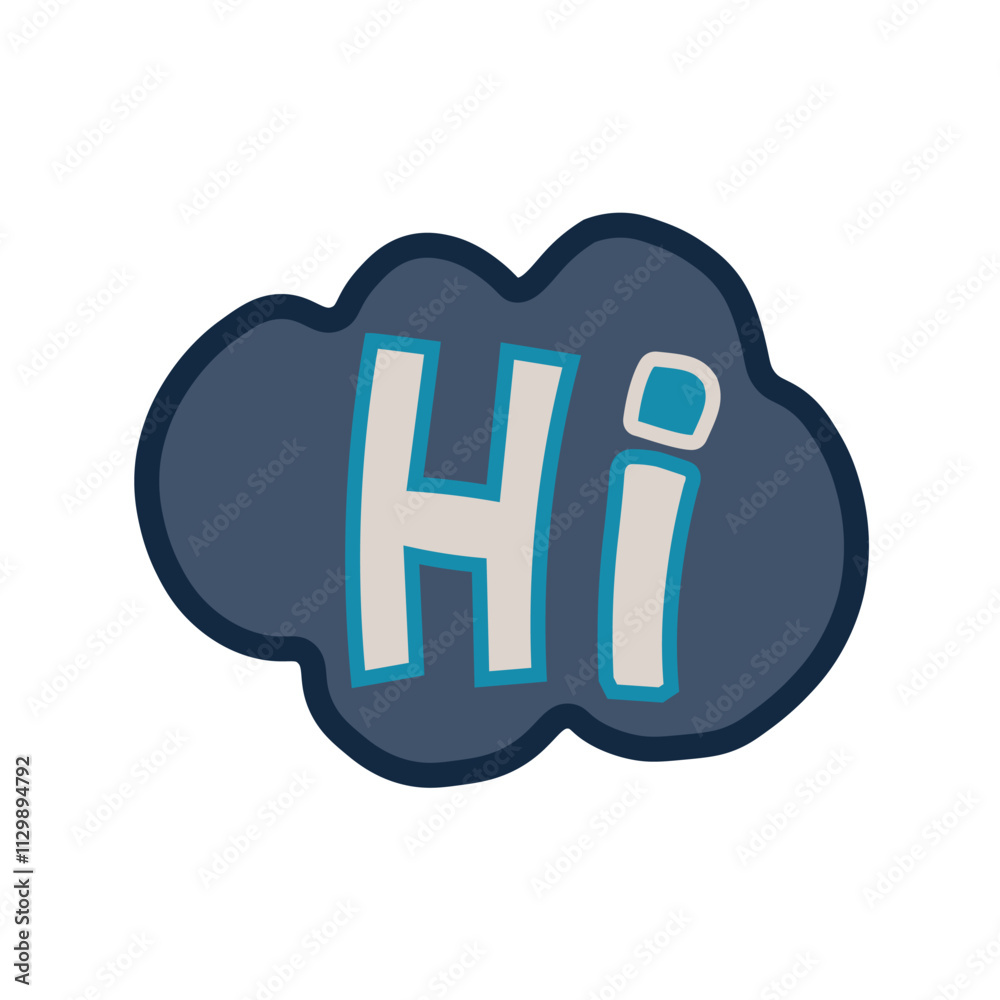 Vector icon of a chat bubble saying Hi. Cute and simple illustration, perfect for t-shirt, poster, or card design Vector icon of a chat bubble saying Hi. Cute and simple illustration, perfect for t-shirt, poster, or card design