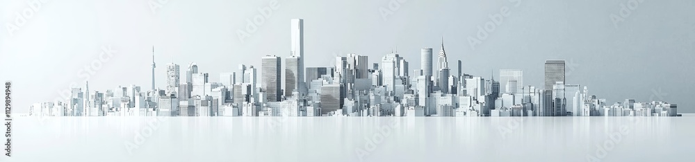 Fototapeta premium City skyline, foreground ground, white model, 3d, high quality, HD image 