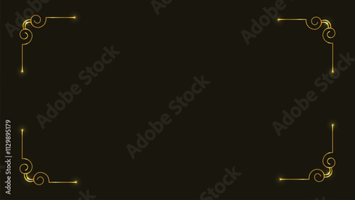 Golden line frame. Rectangle border. Line art. Gold. Isolated on black background. Vector illustration. Copy space. Elegance and sophistication. For photos, invitations, or art. A sleek, luxurious.
