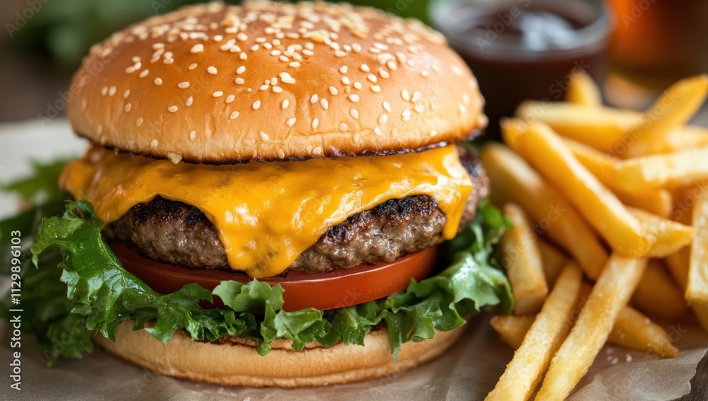Classic Cheeseburger with Crispy French Fries Classic Cheeseburger with Crispy French Fries