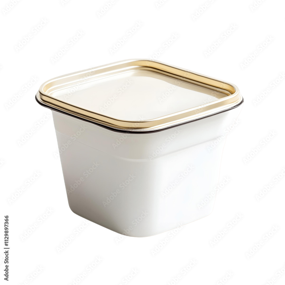 A white plastic container with a gold rim A white plastic container with a gold rim