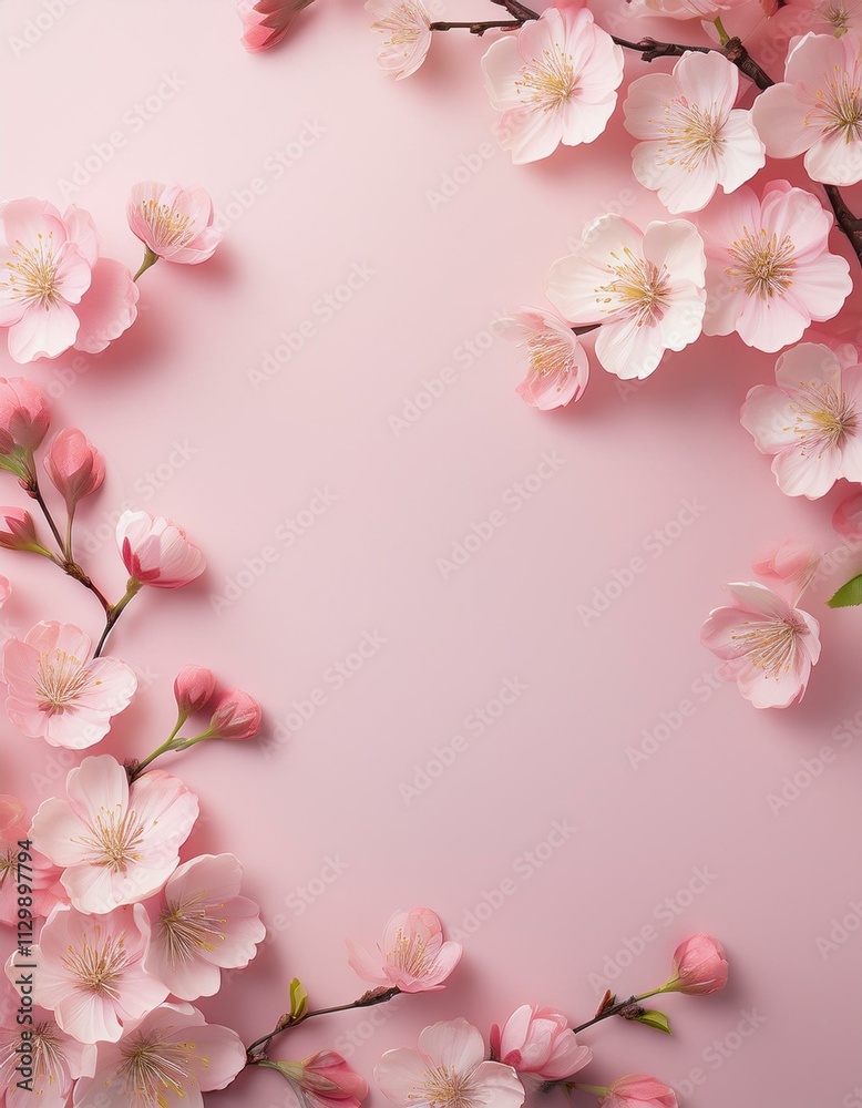 Delicate pink blossoms arranged on a soft pink background. Romantic and serene. Delicate pink blossoms arranged on a soft pink background. Romantic and serene.